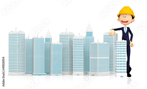 Illustration: 3D architect with building 3D architect with building