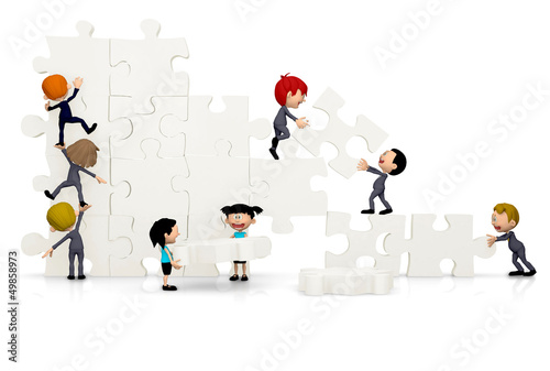 Illustration: 3D Business team arranging a puzzle 3D Business team arranging a puzzle