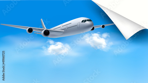 Vector: Background with airplane on blue sky. Travel concept. Vector Background with airplane on blue sky. Travel concept. Vector