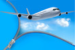 Vector: Travel background with airplane and white clouds Travel background with airplane and white clouds