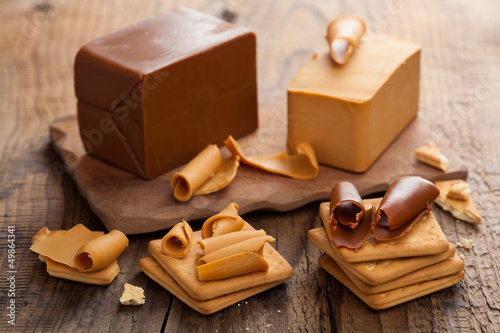 Photo: Norwegian brunost cheese Norwegian brunost cheese