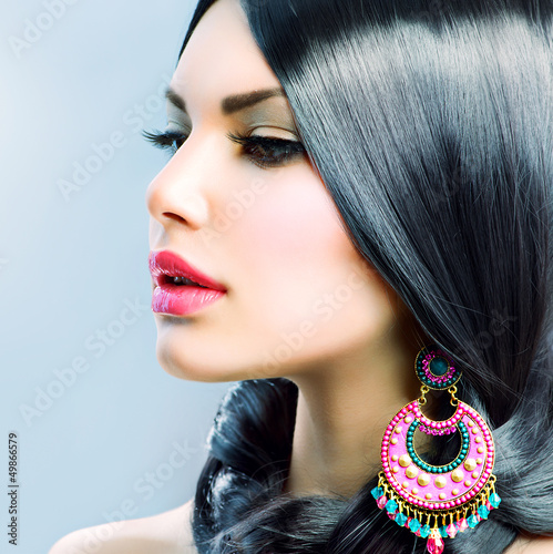 Photo: Beauty Woman With Long Black Hair. Hairstyle Beauty Woman With Long Black Hair. Hairstyle