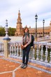 Pretty tourist in Seville - Plaza de Espana