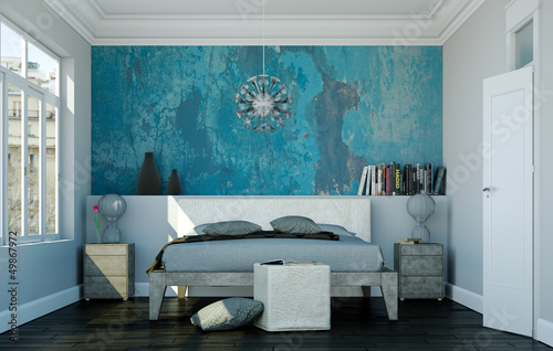 Illustration: modernes Schlafzimmer in Altbau-Wohnung modernes Schlafzimmer in Altbau-Wohnung