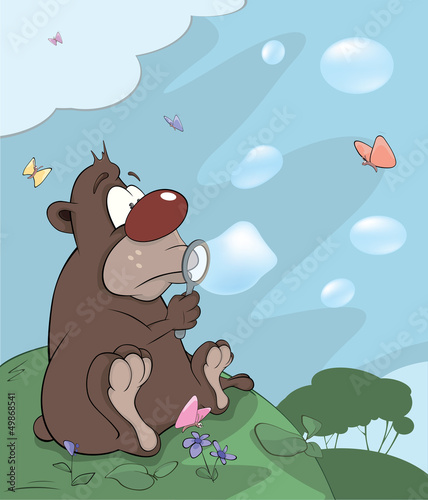 Vector: Bear cub and soap bubbles cartoon Bear cub and soap bubbles cartoon