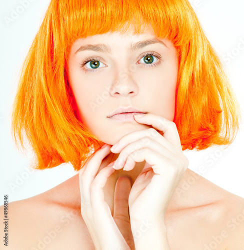 Photo: beautiful girl in a red wig beautiful girl in a red wig