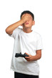 child boy holding joystick
