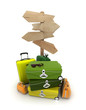 Baggage and wooden sign