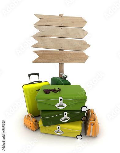 Photo: Baggage and wooden sign Baggage and wooden sign