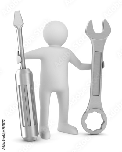 Illustration: Man with screwdriver and spanner on white background. Isolated 3 Man with screwdriver and spanner on white background. Isolated 3