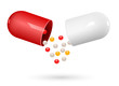 Vector: Red and white capsule pills on white. Vector Illustration Red and white capsule pills on white. Vector Illustration