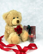 Photo: Teddy with red flower,candle and ribbon. Teddy with red flower,candle and ribbon.