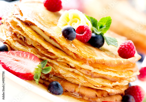 Photo: Pancake. Crepes With Berries. Pancakes stack Pancake. Crepes With Berries. Pancakes stack