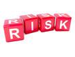 Red dice spell the word "Risk"