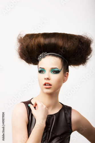 Photo: Glamour. Unusual Brunette with Extraordinary Festive Hairdo Glamour. Unusual Brunette with Extraordinary Festive Hairdo