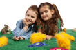 Happy children with Easter chicks