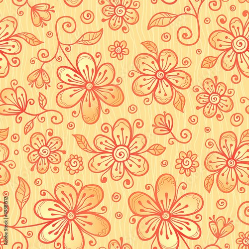 Vector: Ornate vector doodle beige flowers background Ornate vector doodle beige flowers background