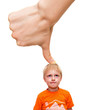 Big thumb pushing child.
