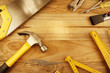 Assorted work tools on wood