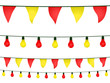 Guirnaldas y banderines en amarillo y rojo
