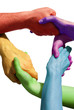 Many hands symbolizing teamwork, power and strength