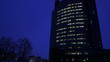 Timelapse with elevators in modern office building at dawn