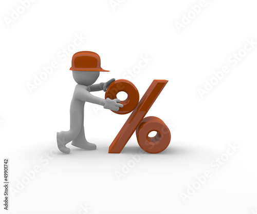 Illustration: Discount, construction worker with a percent icon Discount, construction worker with a percent icon