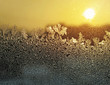 Ice pattern and sun on winter glass