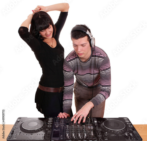 Photo: dj and beautiful girl play music and dance dj and beautiful girl play music and dance