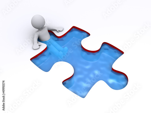 Illustration: Person is successful inside puzzle shaped pool Person is successful inside puzzle shaped pool