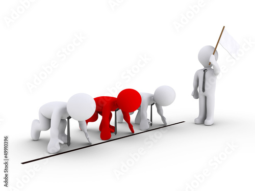Illustration: Businessmen prepare for race Businessmen prepare for race