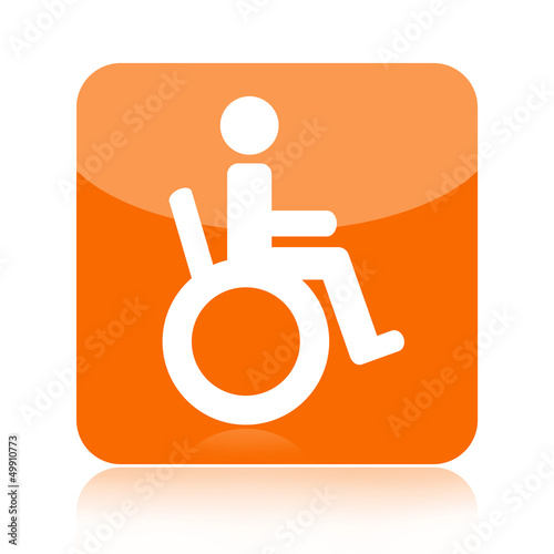 Illustration: Handicapped person in wheelchair icon Handicapped person in wheelchair icon