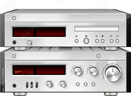 Illustration: Music Stereo Audio Compact Disc CD Player with Amplifier rack Music Stereo Audio Compact Disc CD Player with Amplifier rack