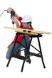 Handyman drilling a piece of wood.