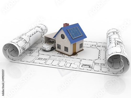 Illustration: Architecture model house with garage Architecture model house with garage