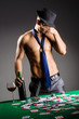 Naked broke businessman in casino