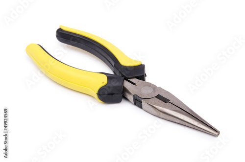 Photo: Yellow pliers isolated on the white Yellow pliers isolated on the white