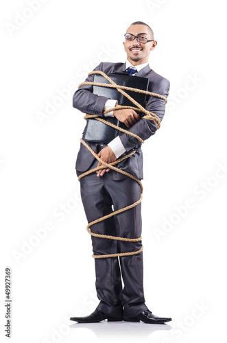Photo: Businessman tied up with rope Businessman tied up with rope