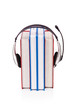 Concept of audio books with earphones on white
