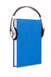 Concept of audio books with earphones on white
