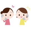 固定電話で話す女性二人