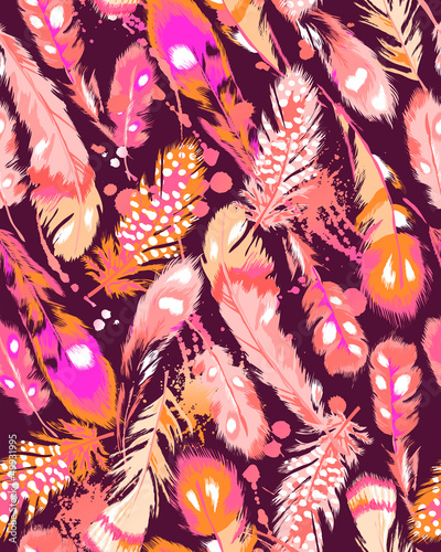 Vector: beautiful feathers seamless background beautiful feathers seamless background