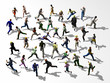 Crowd of people runs crisscross