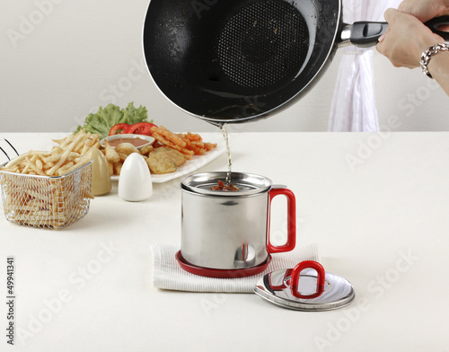 Photo: stainless cup with filter for keeping the reusable oil stainless cup with filter for keeping the reusable oil