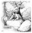 Versteck zwischen Findlingen (Alte Lithographie)