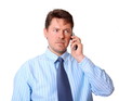 Businessman in blue shirt with phone in hand