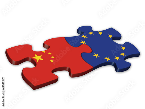 Illustration: EU & Chinese Flags (China European politics debt) EU & Chinese Flags (China European politics debt)