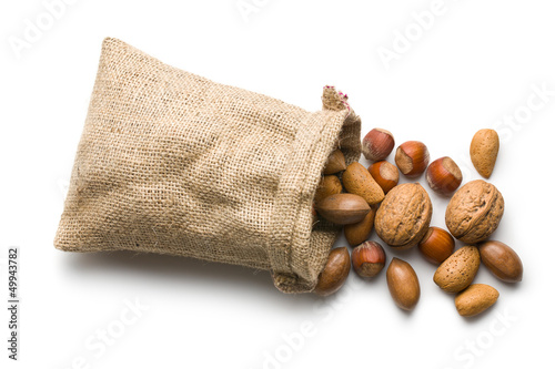 Photo: Various nuts in jute bag Various nuts in jute bag