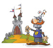 Cartoon Knight key-keeper, outside the Castle.