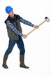 craftsman holding a huge hammer
